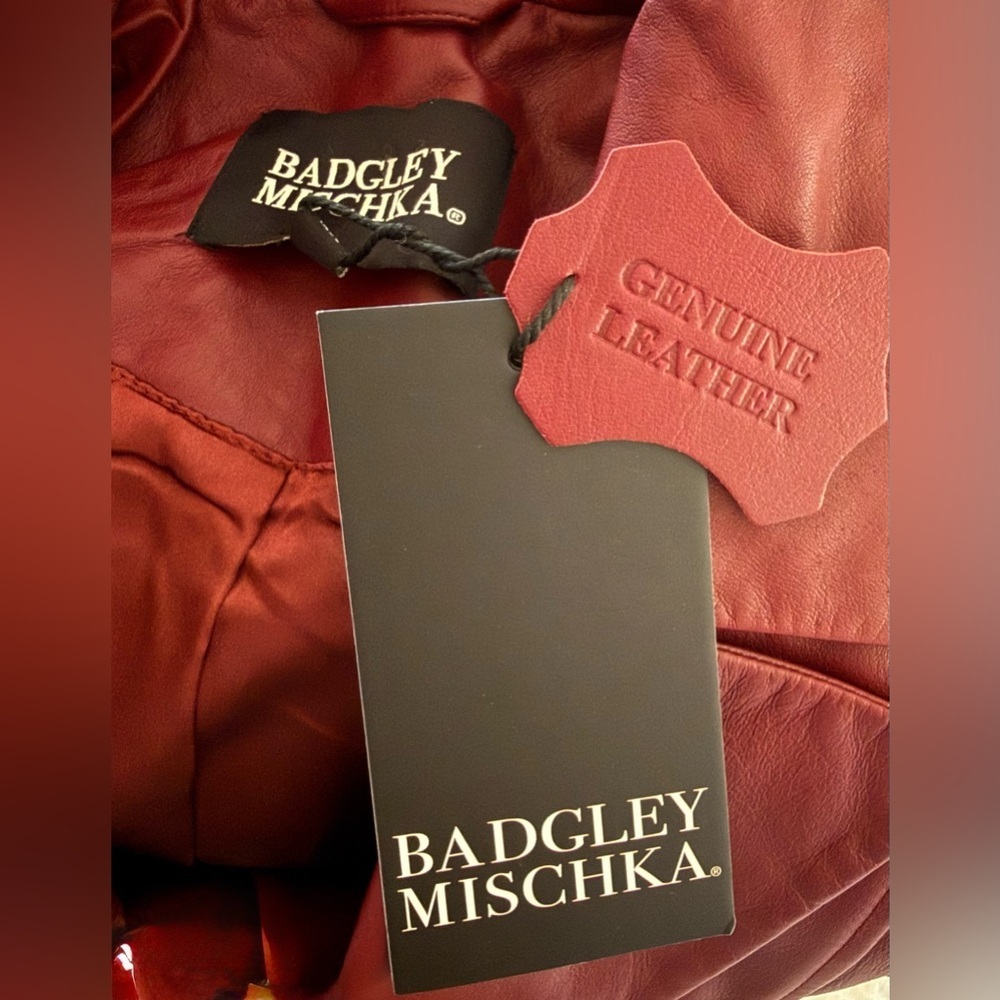Badgley Mischka Tinsley Lamb Leather Trench Coat Bordeaux Oxblood NWT Size Small - Picture 11 of 11